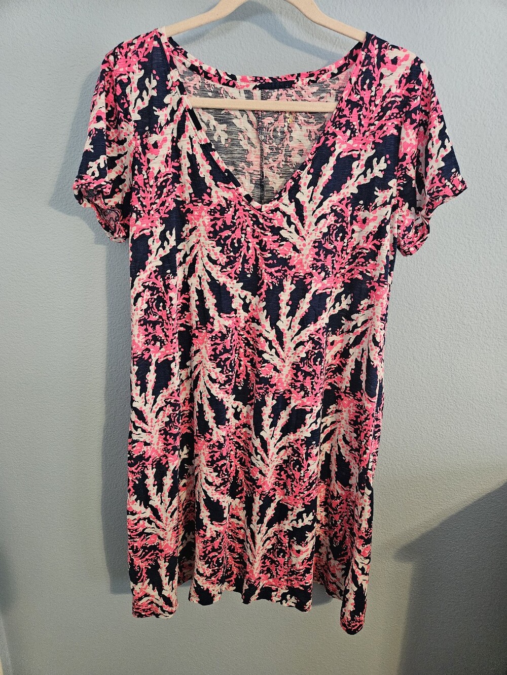 Lilly Pulitzer Navy, Hot Pink & Cream V-Neck Shirt Dress